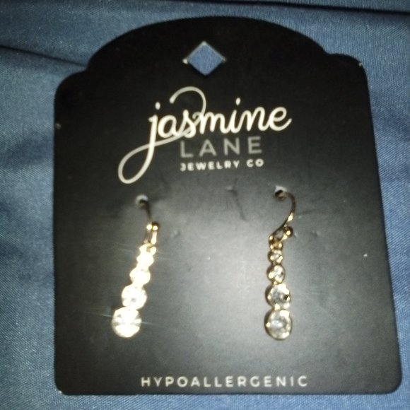 Gold Earrings ; drop diamonds, Jasmine Lane, Hypoallergenic. - Picture 7 of 9